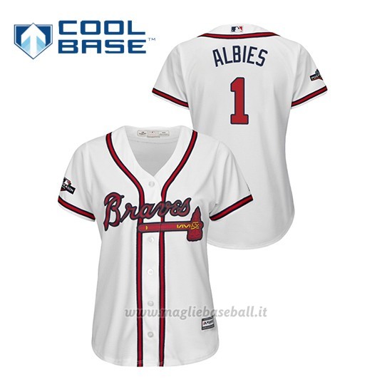 Maglia Baseball Donna Atlanta Braves 1 Ozzie Albies 2019 Postseason Cool Base Bianco